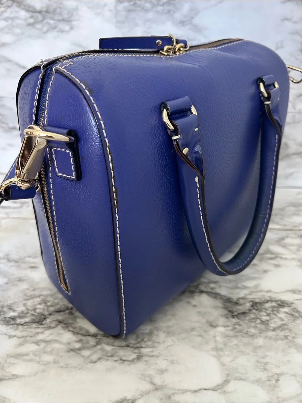 Kate Spade Alessa Wellesley Satchel Holiday Blue Crossbody bag duel top handles